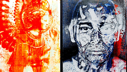 Siebdruckbilder von einem Engel und einem Kopf